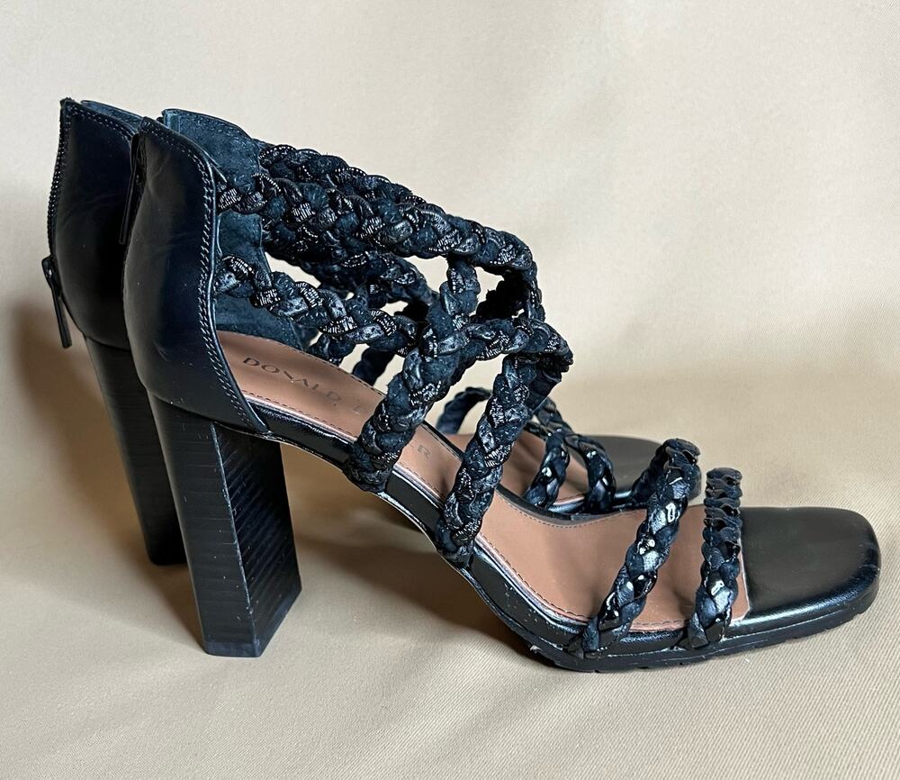 Donald J. Pliner Seska Black Braided Block Heel Strappy Sandal 8